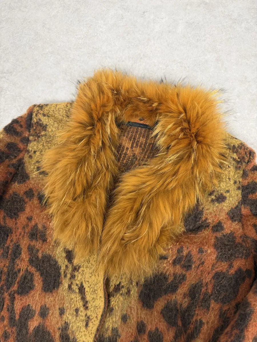 2000s Roberto Cavalli Vulcano Leopard Fur Wool & Mohair Collar Cardigan Jacket WldVaJB 8