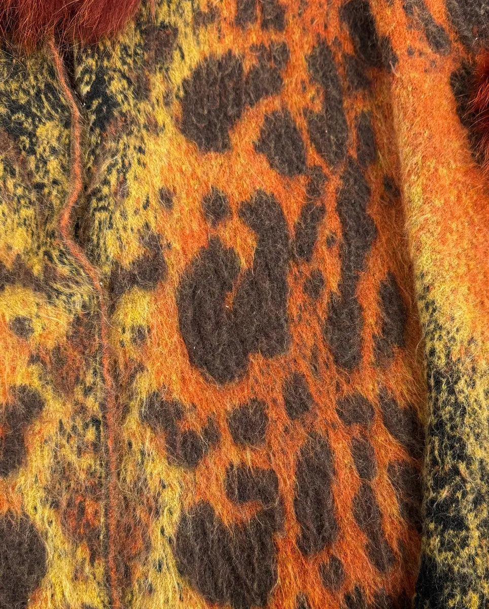 2000s Roberto Cavalli Vulcano Orange Leopard Fur Collar Mohair & Wool Cardigan Jacket lXZbpke 11