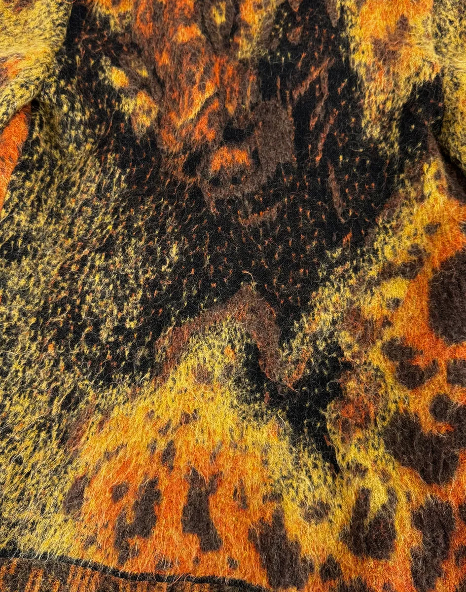 2000s Roberto Cavalli Vulcano Orange Leopard Fur Collar Mohair & Wool Cardigan Jacket lXZbpke 10