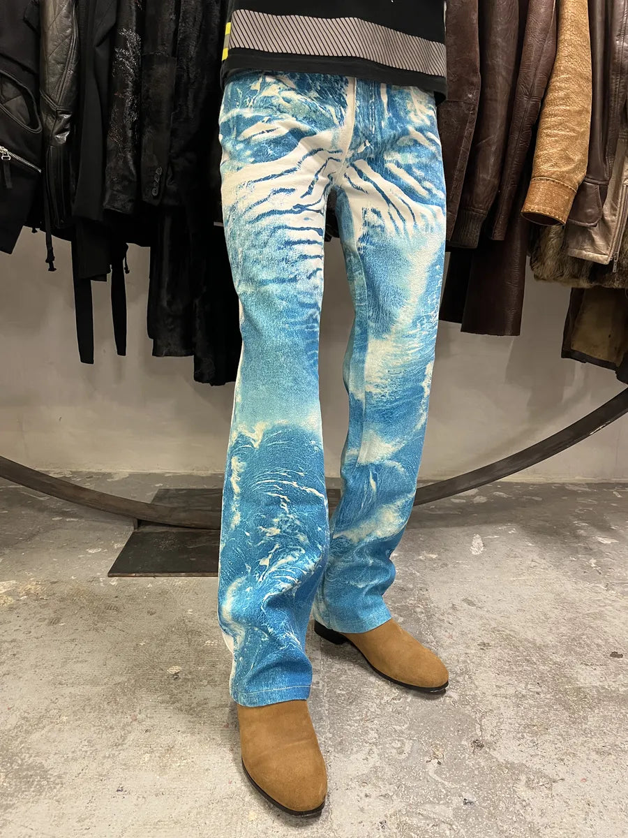 2000s Roberto Cavalli Wave Blue Aqua Tide Pants LeStdnG 1