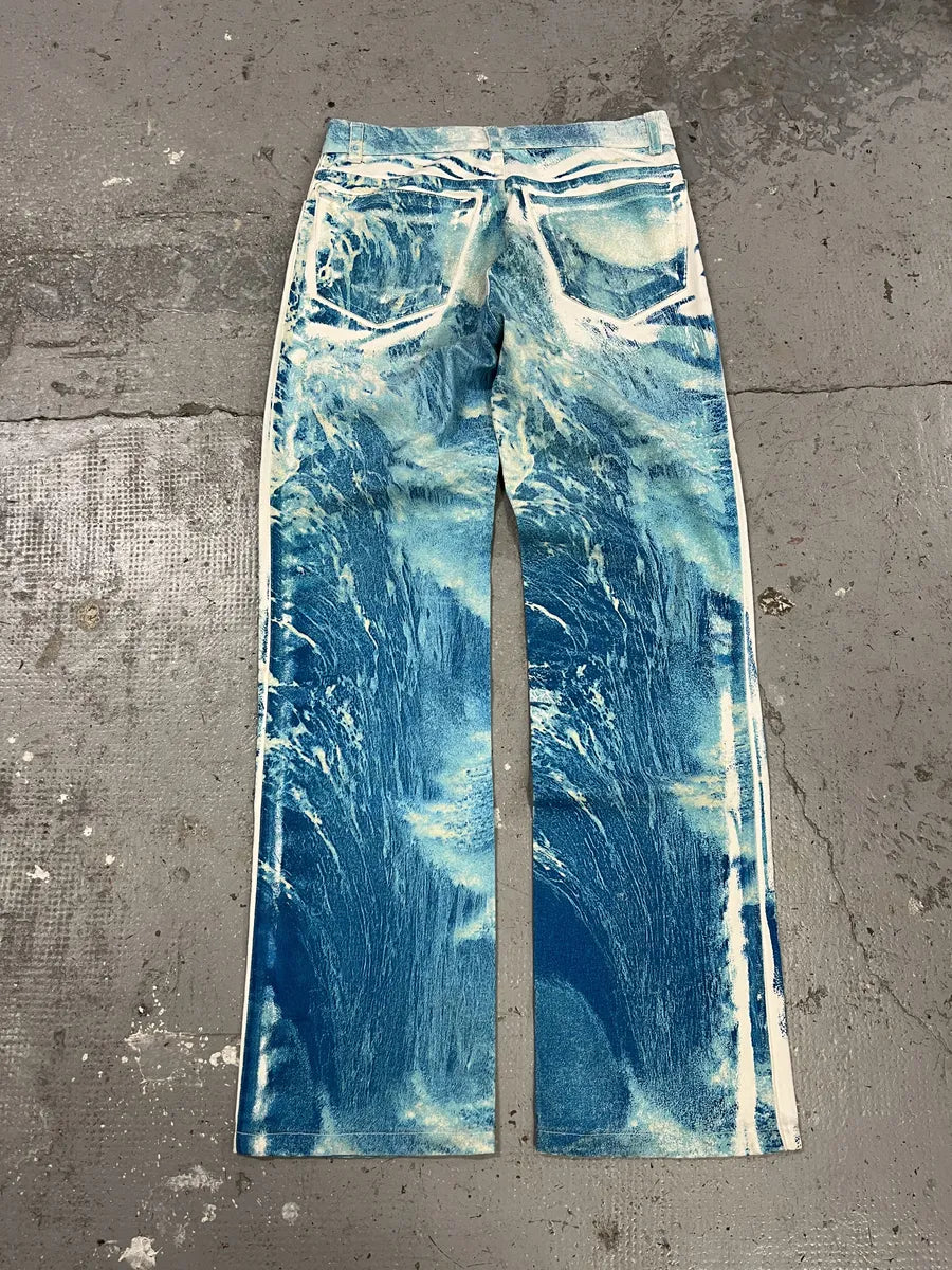 2000s Roberto Cavalli Wave Blue Aqua Tide Pants LeStdnG 2