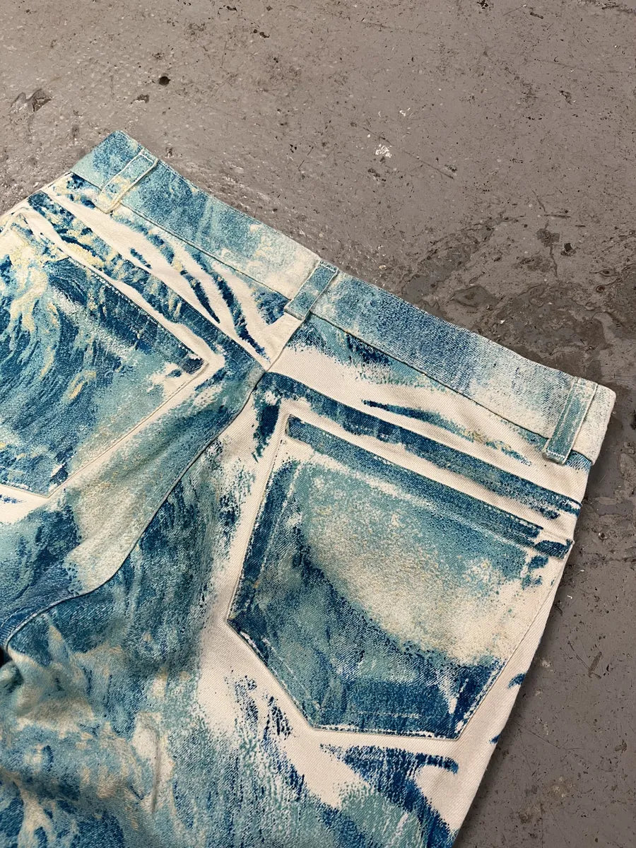 2000s Roberto Cavalli Wave Blue Aqua Tide Pants LeStdnG 5