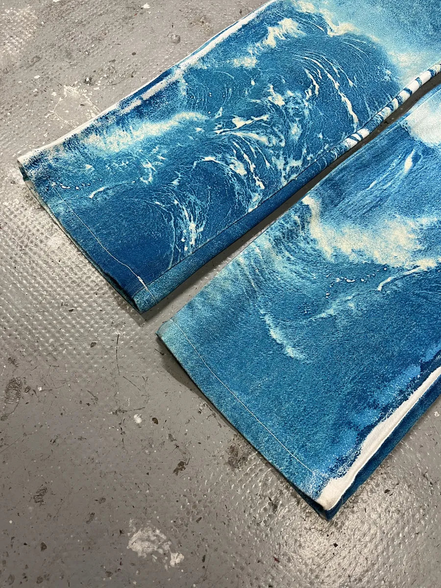 2000s Roberto Cavalli Wave Blue Aqua Tide Pants LeStdnG 9