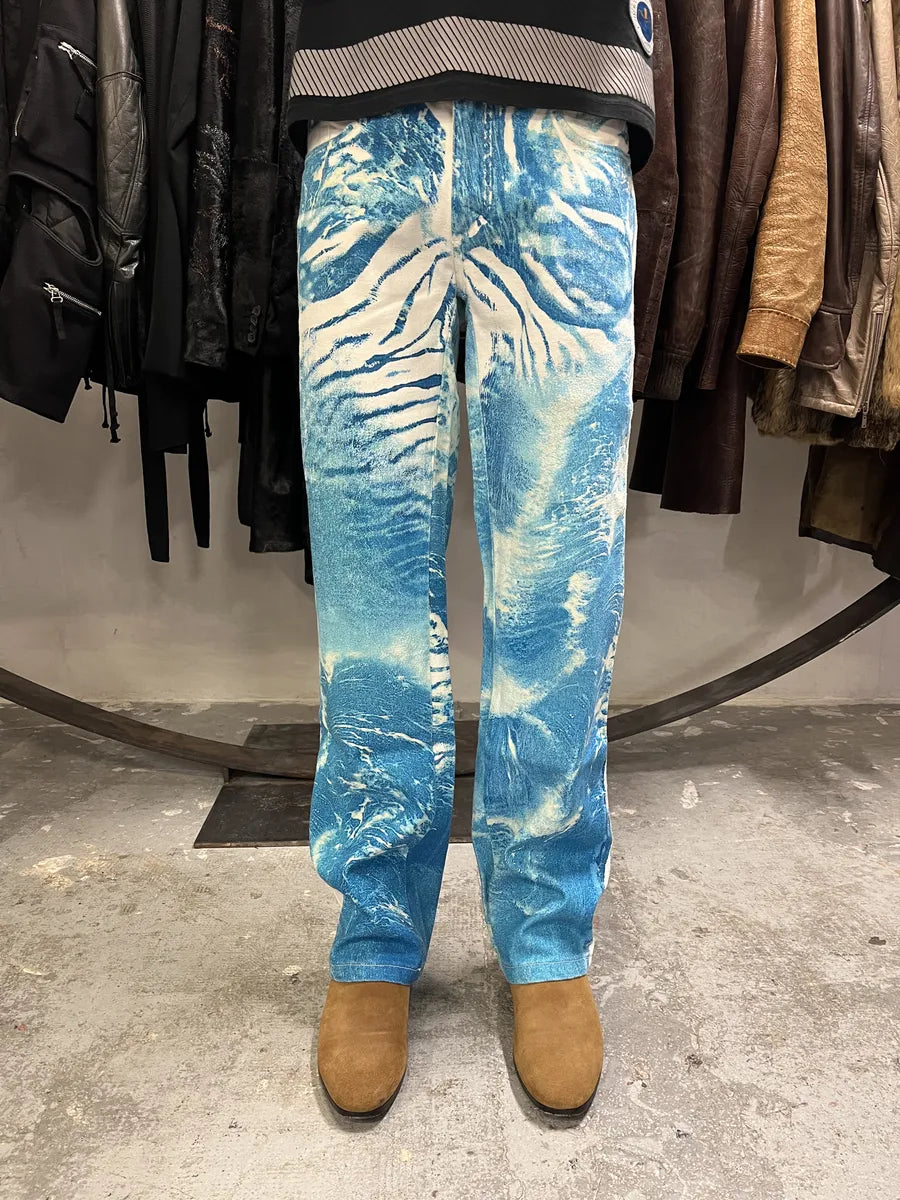 2000s Roberto Cavalli Wave Blue Aqua Tide Pants LeStdnG 4