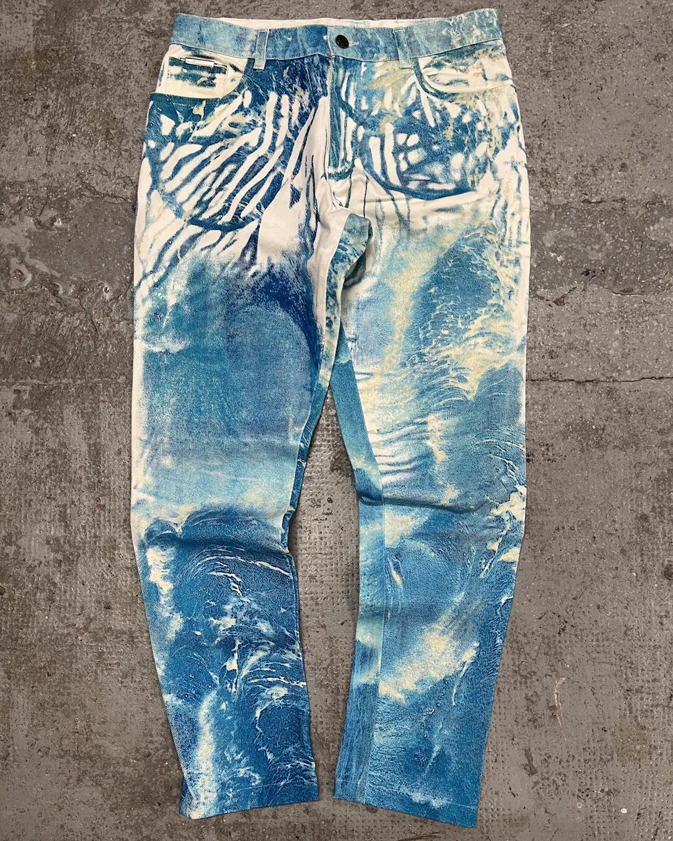 2000s Roberto Cavalli Wave Blue Aqua Tide Pants (S) aLOSCzT 0