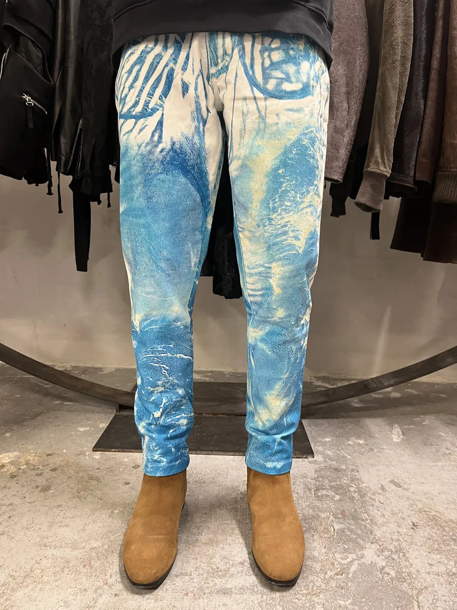 2000s Roberto Cavalli Wave Blue Aqua Tide Pants (S) aLOSCzT 1