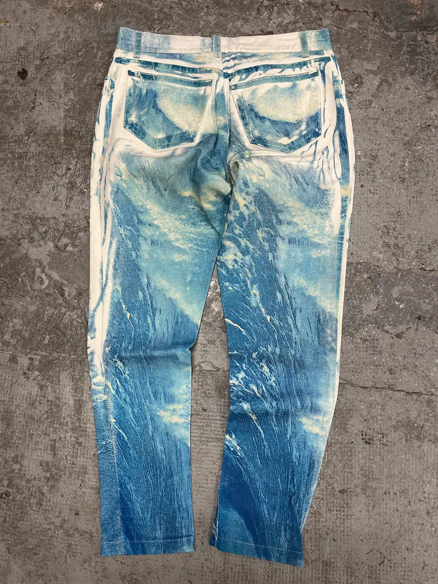 2000s Roberto Cavalli Wave Blue Aqua Tide Pants (S) aLOSCzT 3