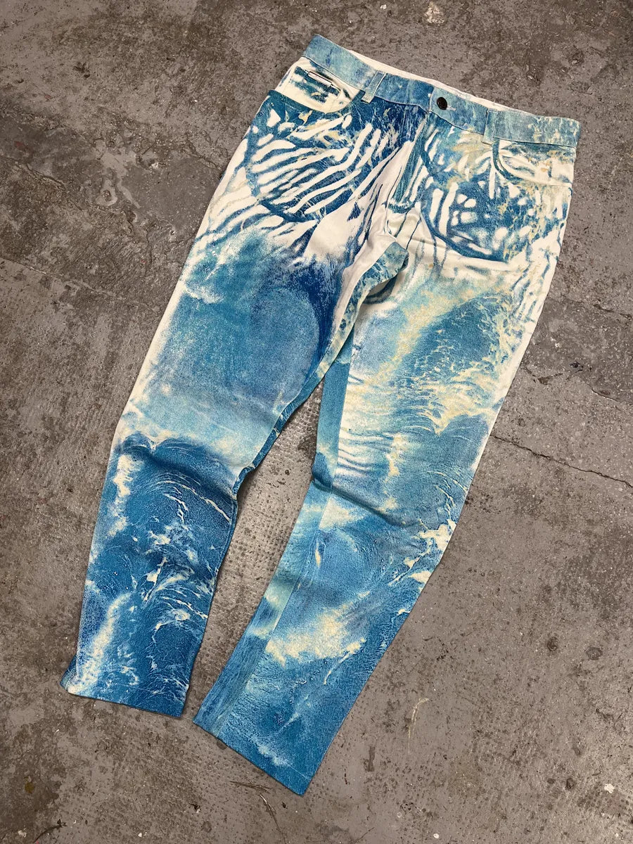 2000s Roberto Cavalli Wave Blue Aqua Tide Pants (S) aLOSCzT 5