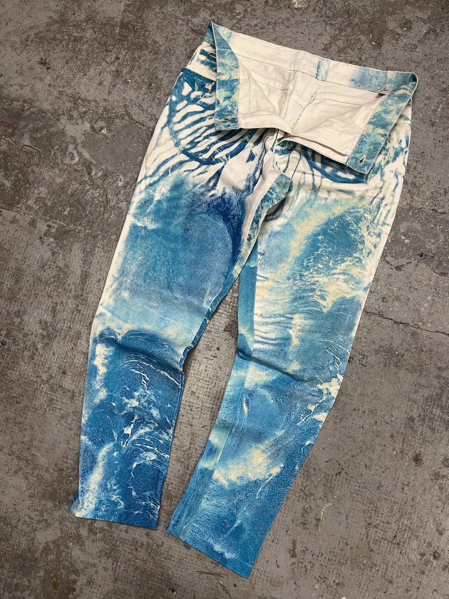 2000s Roberto Cavalli Wave Blue Aqua Tide Pants (S) aLOSCzT 6