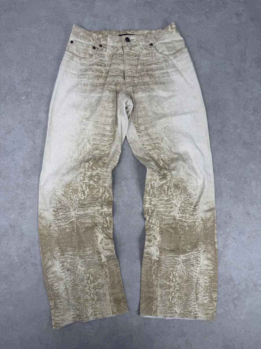 2000s Roberto Cavalli White & Beige Marble Abstract Pants ZrIgafu 0