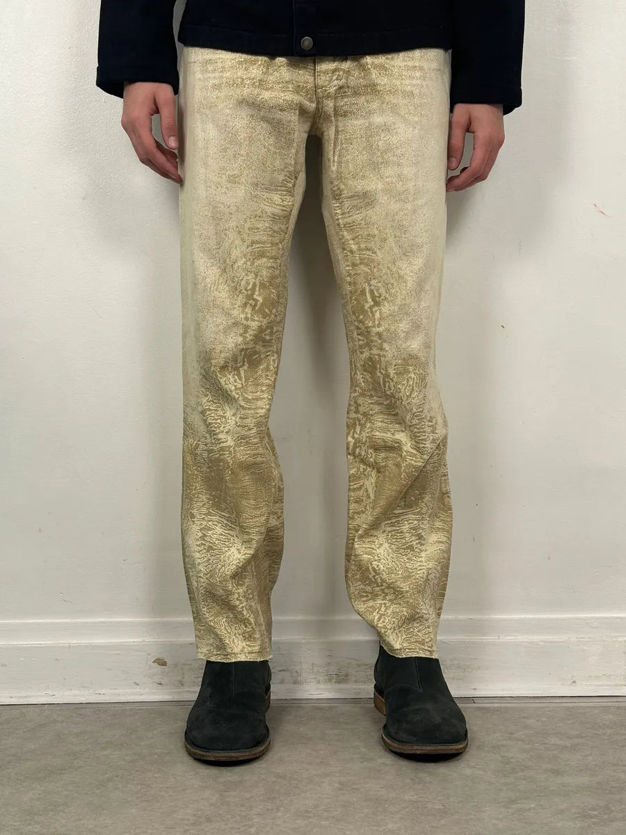 2000s Roberto Cavalli White & Beige Marble Abstract Pants ZrIgafu 1