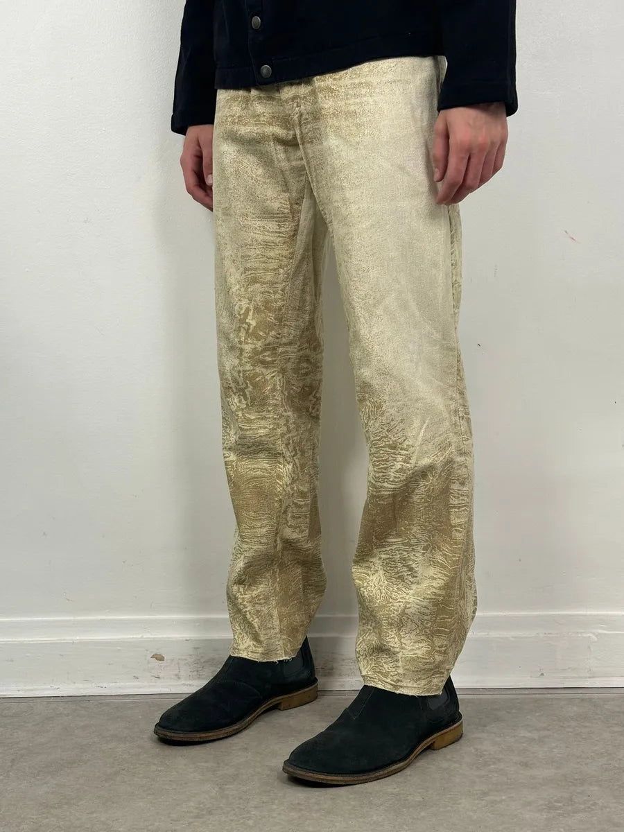 2000s Roberto Cavalli White & Beige Marble Abstract Pants ZrIgafu 2