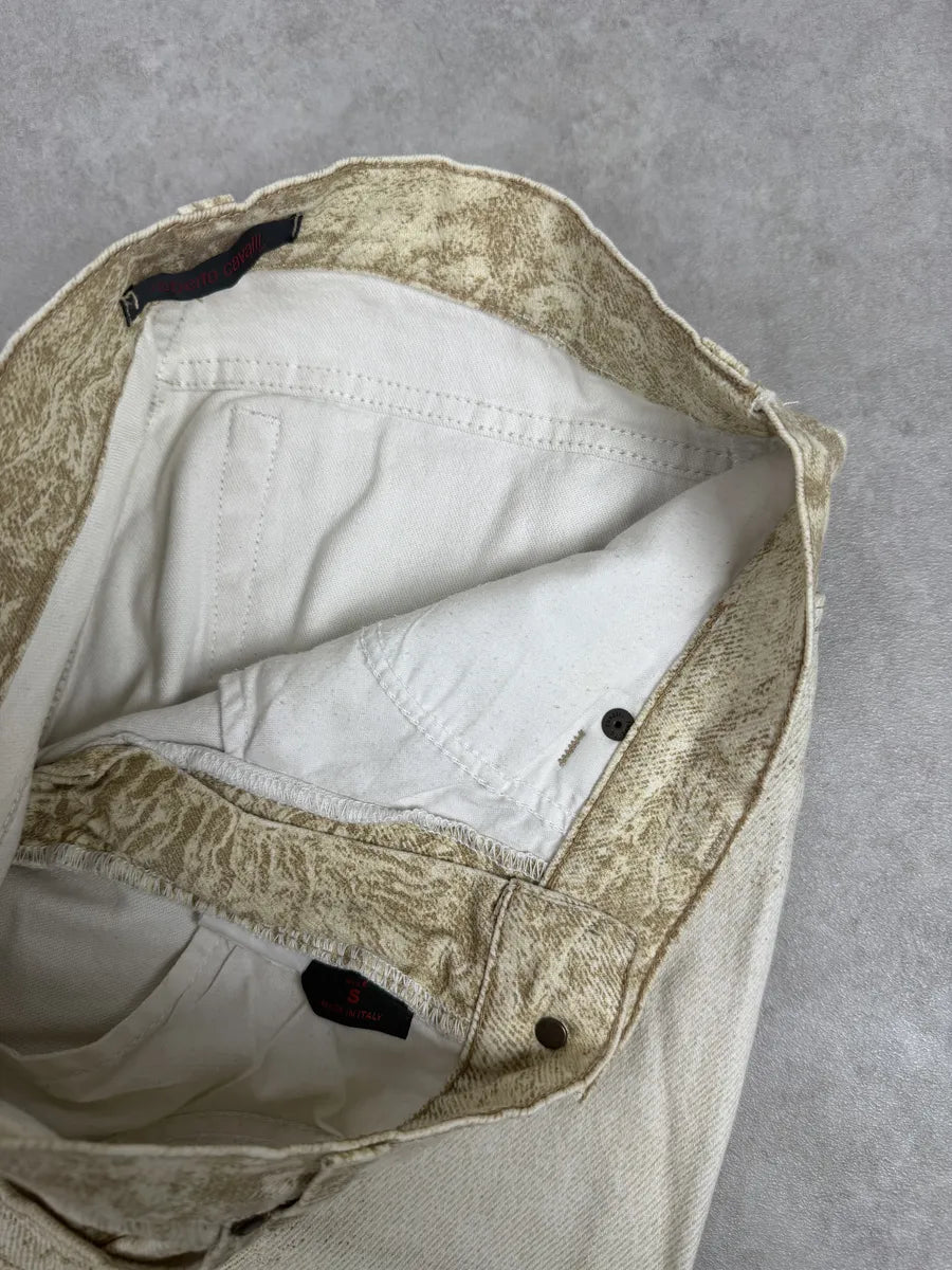 2000s Roberto Cavalli White & Beige Marble Abstract Pants ZrIgafu 6