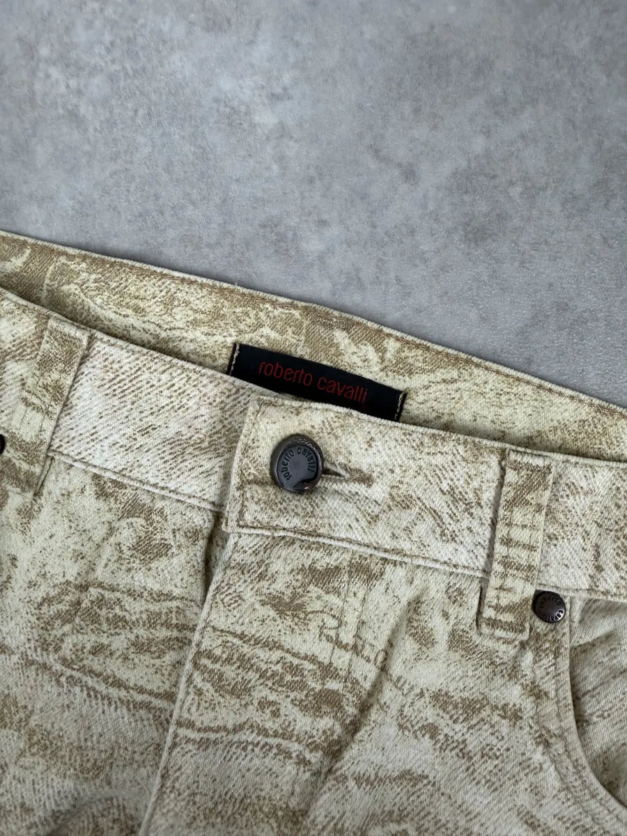 2000s Roberto Cavalli White & Beige Marble Abstract Pants ZrIgafu 7
