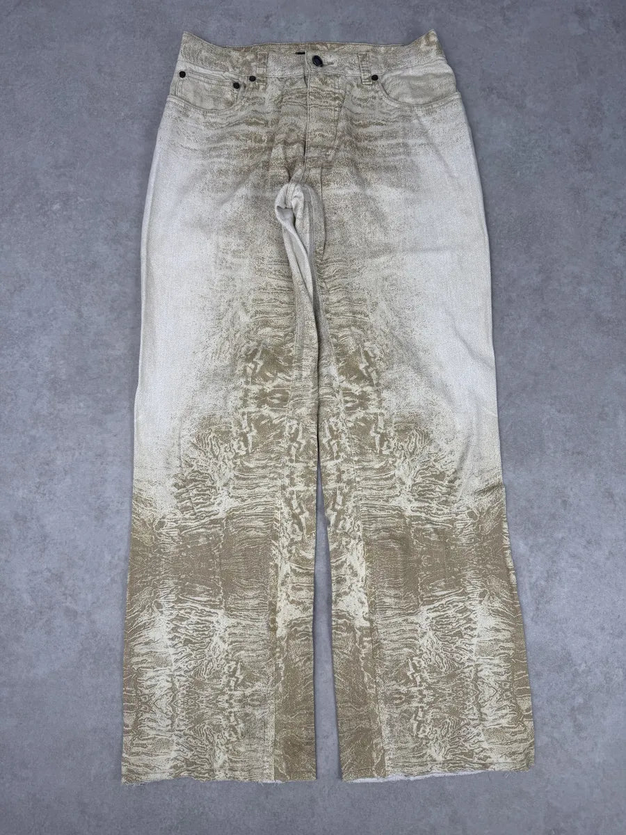2000s Roberto Cavalli White & Beige Marble Abstract Pants ZrIgafu 9