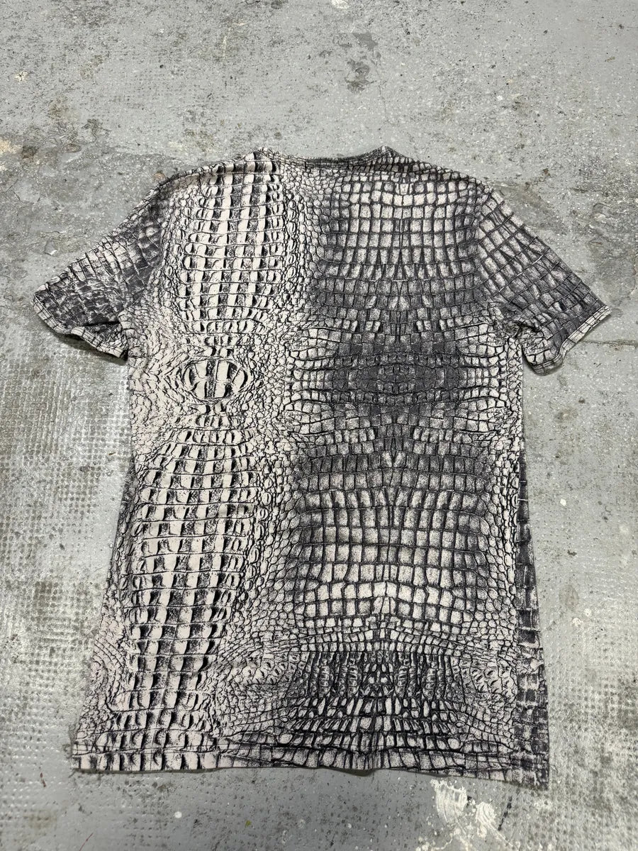 2000s Roberto Cavalli White & Grey Crocodile Effect T-Shirt (S) ckFycZk 1