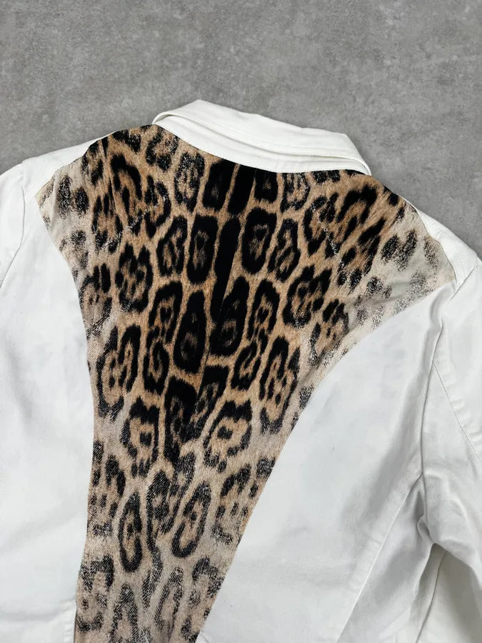 AW2001 Roberto Cavalli White & Leopard Patchwork Jacket zJRTWaB 5