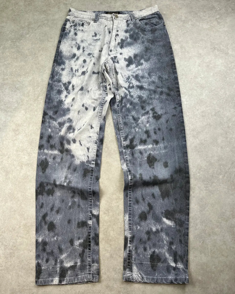 2000s Roberto Cavalli White & Navy Nighscale Stained Pants DoFfcTK 0