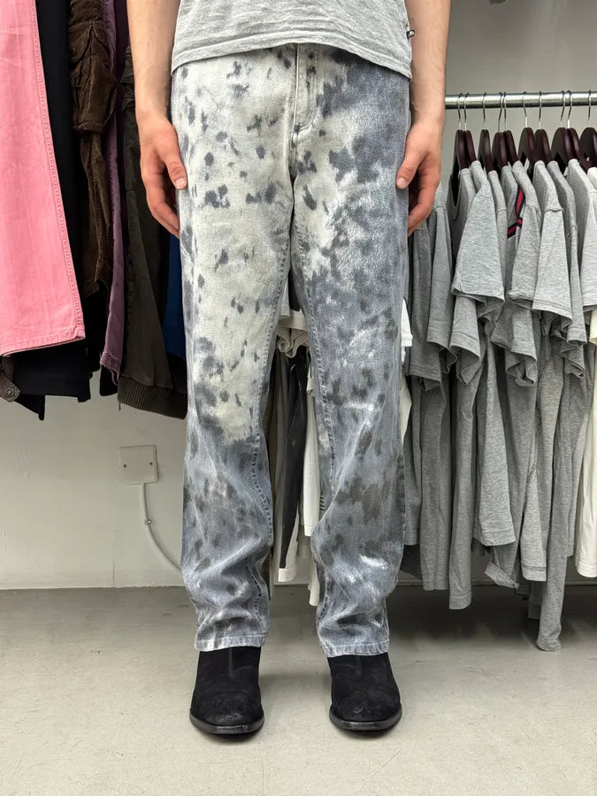 2000s Roberto Cavalli White & Navy Nighscale Stained Pants DoFfcTK 1