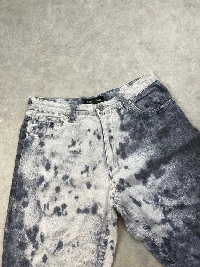 2000s Roberto Cavalli White & Navy Nighscale Stained Pants DoFfcTK 5