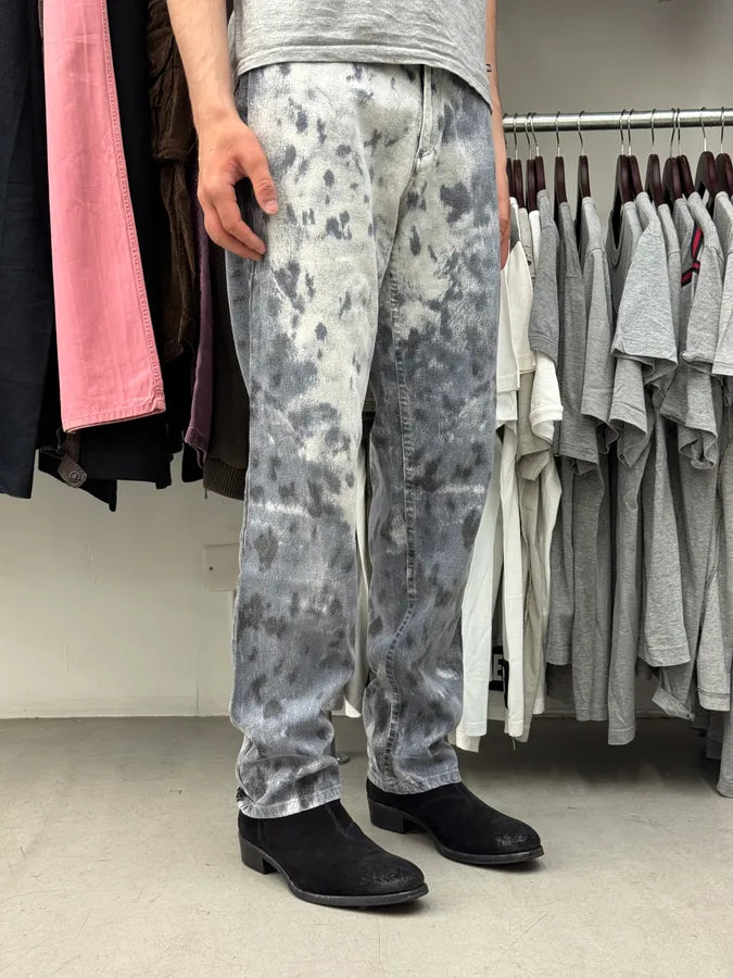 2000s Roberto Cavalli White & Navy Nighscale Stained Pants DoFfcTK 2
