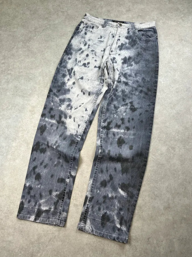 2000s Roberto Cavalli White & Navy Nighscale Stained Pants DoFfcTK 4