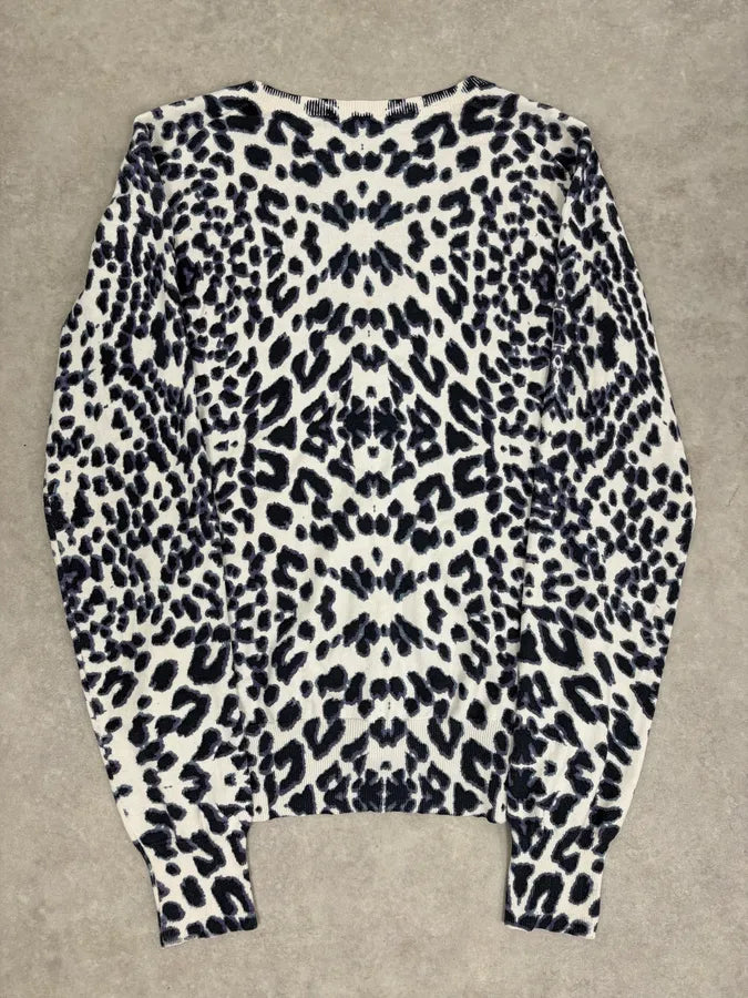 2000s Roberto Cavalli White & Navy Silk Leopard Cardigan gVlpXYR 5