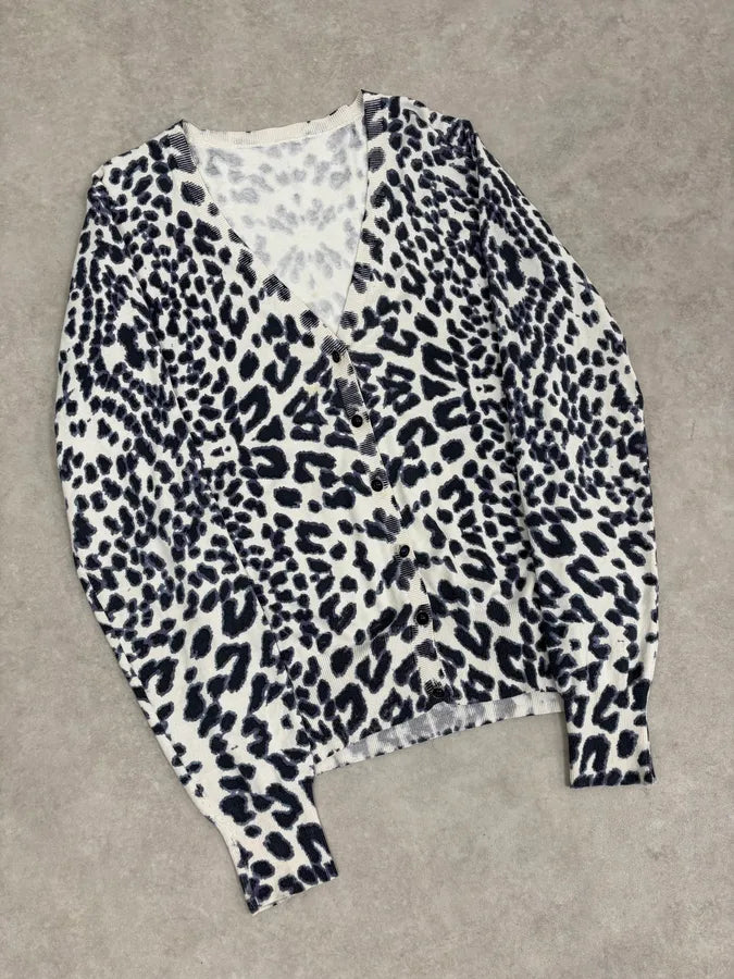 2000s Roberto Cavalli White & Navy Silk Leopard Cardigan gVlpXYR 3