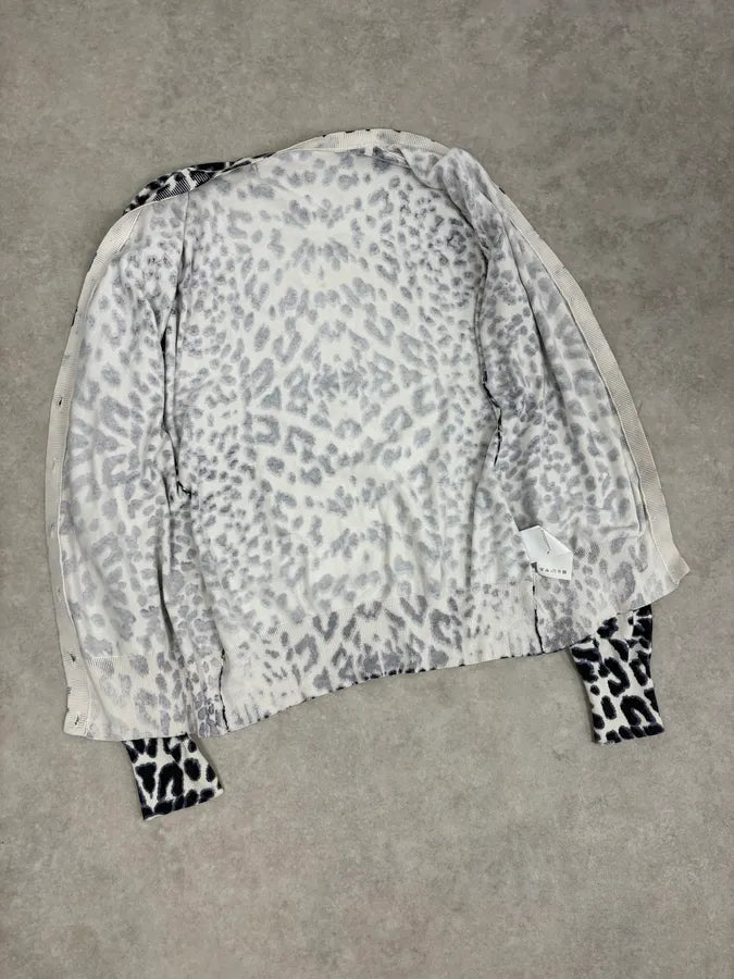 2000s Roberto Cavalli White & Navy Silk Leopard Cardigan gVlpXYR 6