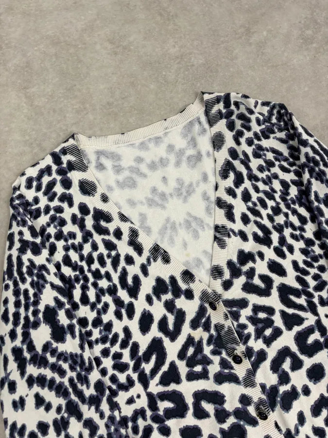 2000s Roberto Cavalli White & Navy Silk Leopard Cardigan gVlpXYR 4