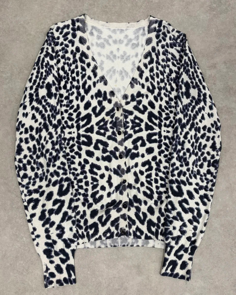 2000s Roberto Cavalli White & Navy Silk Leopard Cardigan gVlpXYR 0