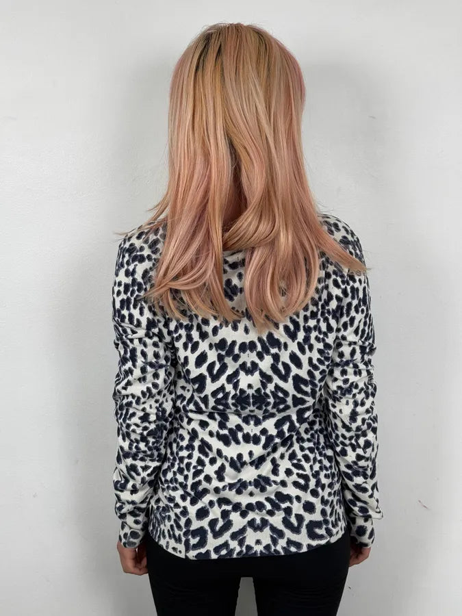 2000s Roberto Cavalli White & Navy Silk Leopard Cardigan gVlpXYR 2
