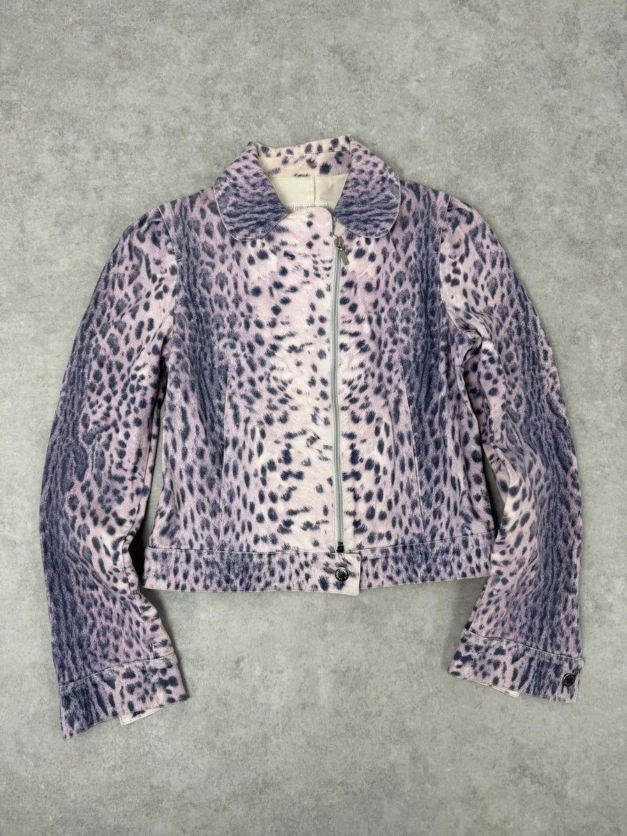2000s Roberto Cavalli White & Purple Leopard Jacket PUWYhOc 0