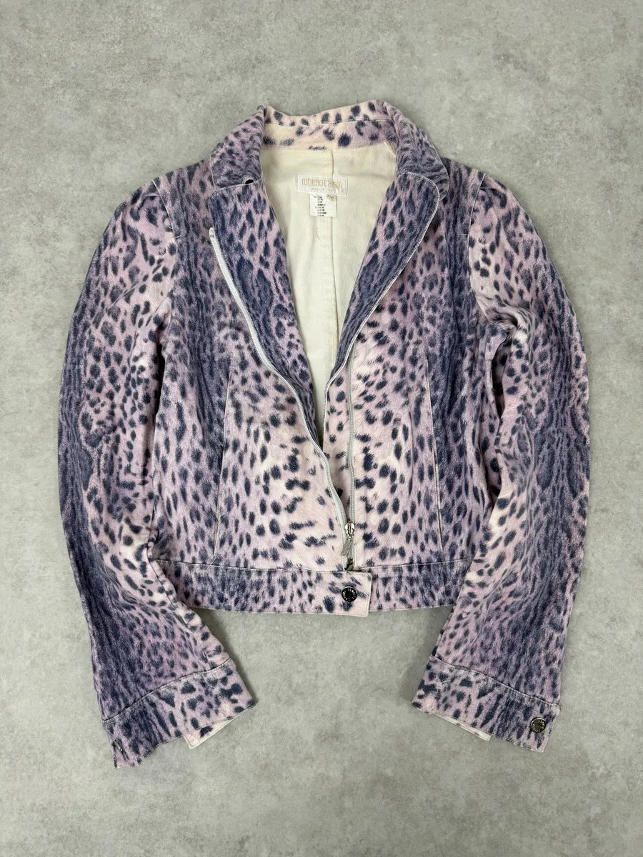 2000s Roberto Cavalli White & Purple Leopard Jacket PUWYhOc 4
