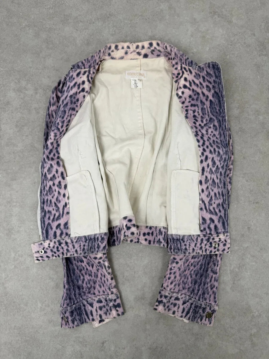 2000s Roberto Cavalli White & Purple Leopard Jacket PUWYhOc 5