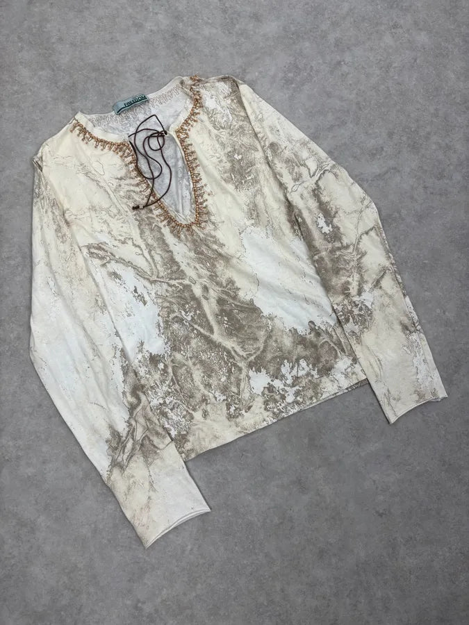 2000s Roberto Cavalli White Creamy Python Effect Longsleeves Top yChowUP 4