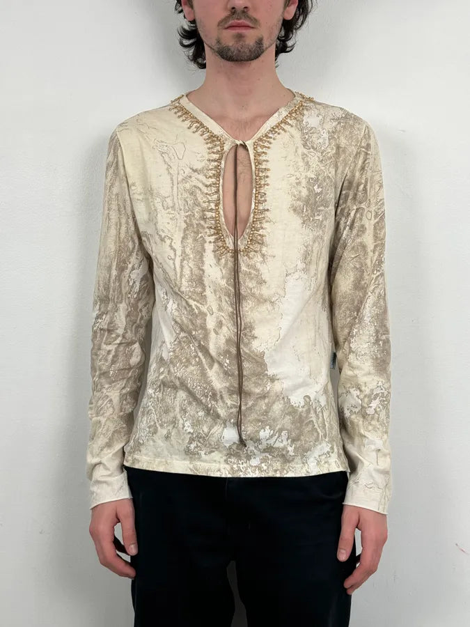 2000s Roberto Cavalli White Creamy Python Effect Longsleeves Top yChowUP 1