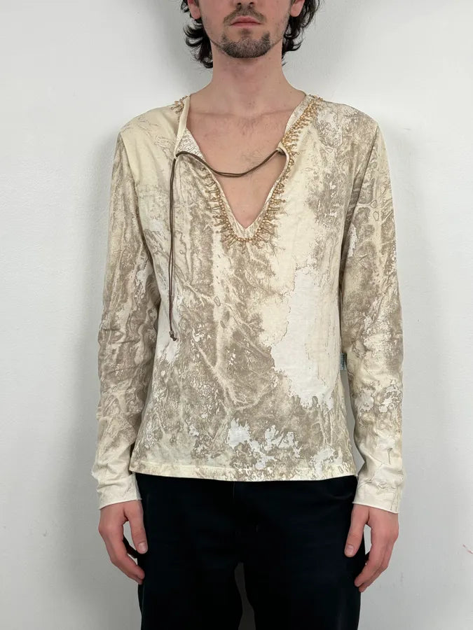 2000s Roberto Cavalli White Creamy Python Effect Longsleeves Top yChowUP 2