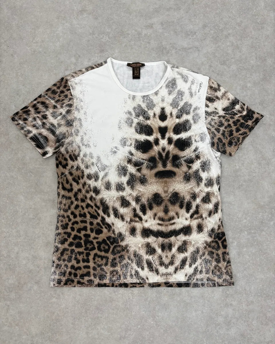 2000s Roberto Cavalli White Leopard Print T-Shirt xcciEzV 0