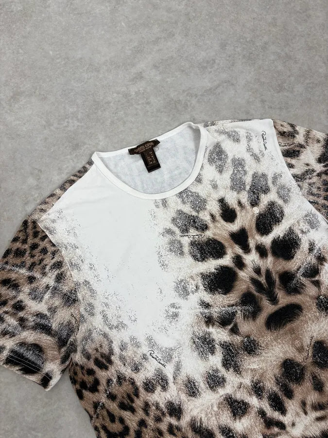 2000s Roberto Cavalli White Leopard Print T-Shirt xcciEzV 4