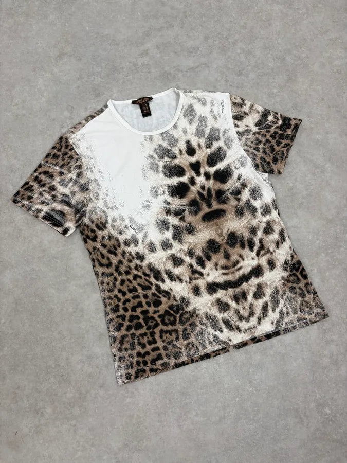 2000s Roberto Cavalli White Leopard Print T-Shirt xcciEzV 3