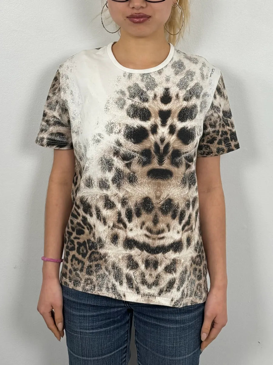 2000s Roberto Cavalli White Leopard Print T-Shirt xcciEzV 1