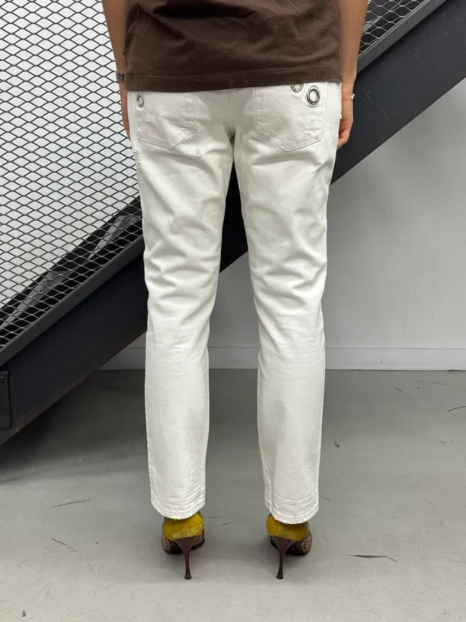 2000s Roberto Cavalli White Metal Eyelets Distressed Jeans  EZEJmxo 2