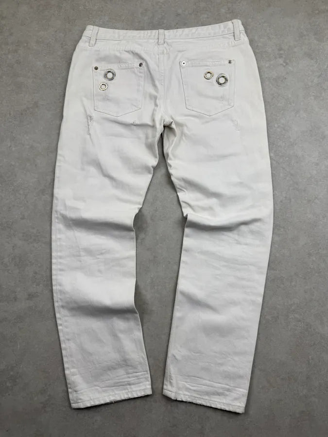 2000s Roberto Cavalli White Metal Eyelets Distressed Jeans  EZEJmxo 5