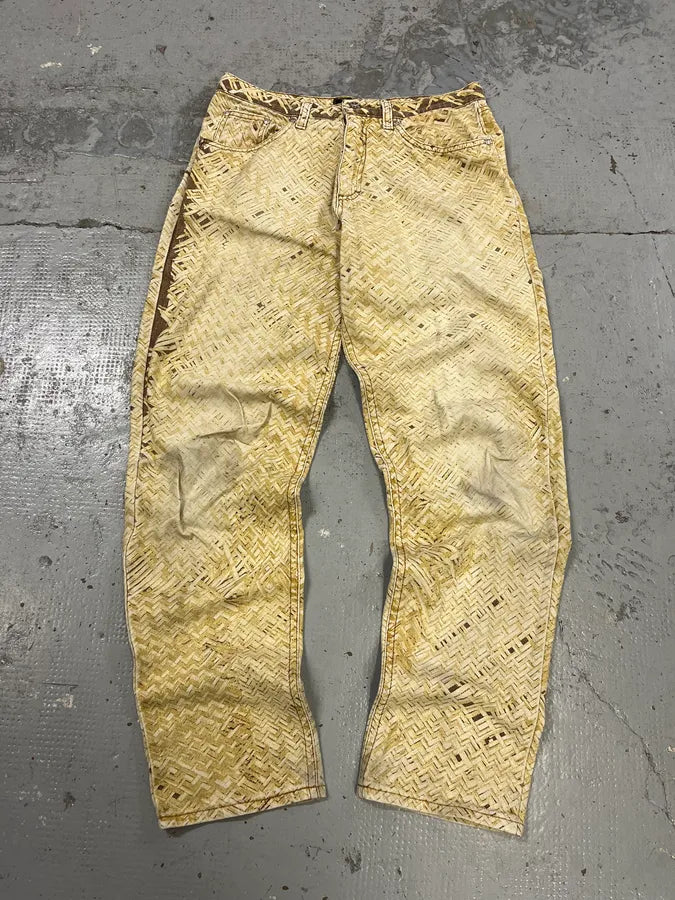2000s Roberto Cavalli Wicker Basket Gradient Print Beige Pants YXAtkCb 0