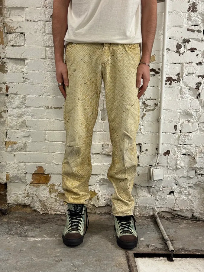 2000s Roberto Cavalli Wicker Basket Gradient Print Beige Pants YXAtkCb 1