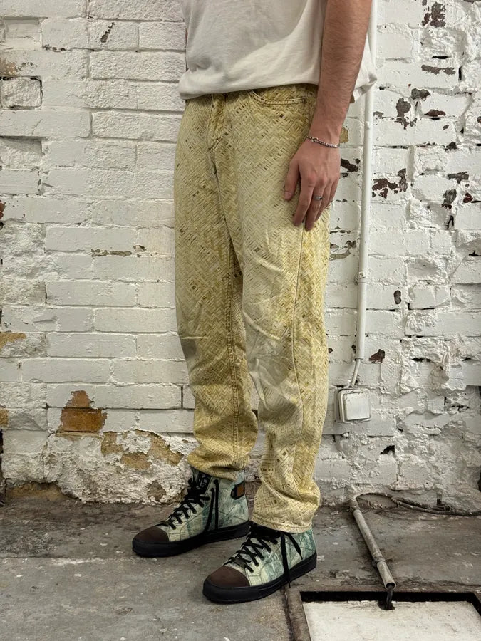 2000s Roberto Cavalli Wicker Basket Gradient Print Beige Pants YXAtkCb 2