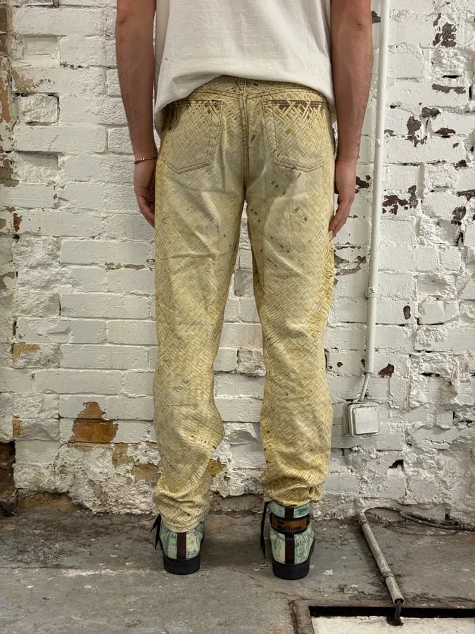 2000s Roberto Cavalli Wicker Basket Gradient Print Beige Pants YXAtkCb 3