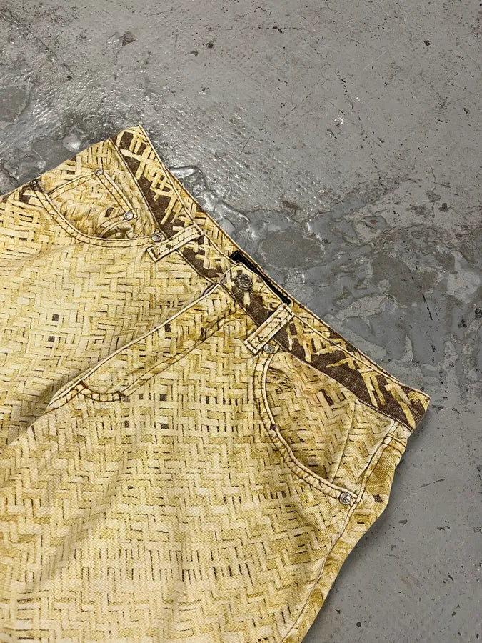 2000s Roberto Cavalli Wicker Basket Gradient Print Beige Pants YXAtkCb 4