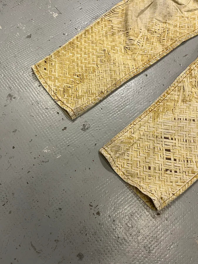 2000s Roberto Cavalli Wicker Basket Gradient Print Beige Pants YXAtkCb 5